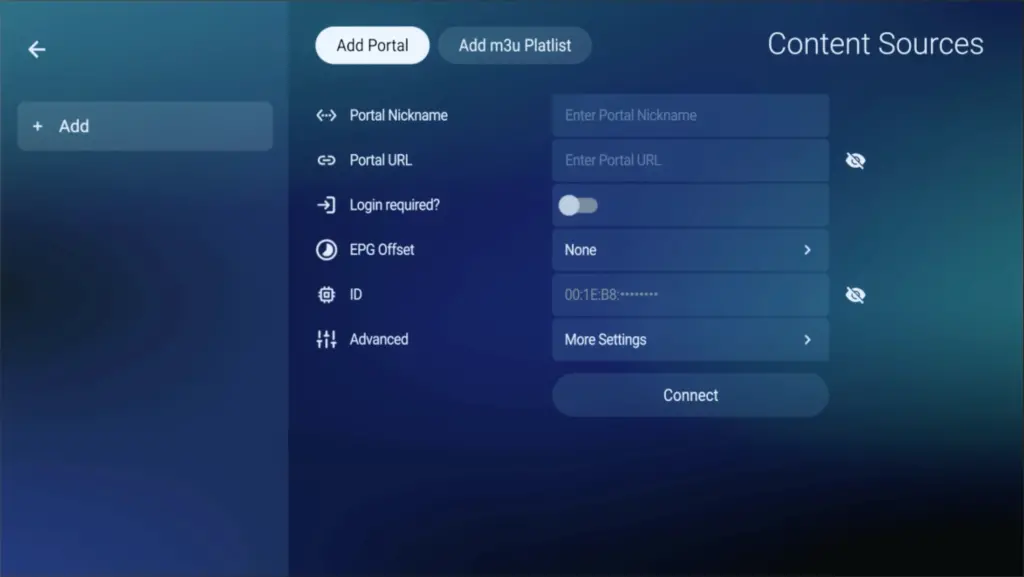 Formuler MyTVOnline 3 Portal URL entered and Connect button