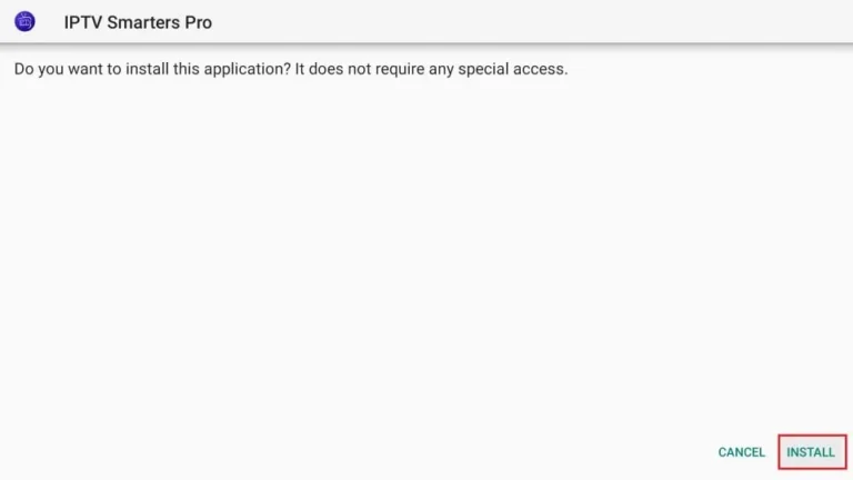 Click Install on IPTV Smarters Pro prompt