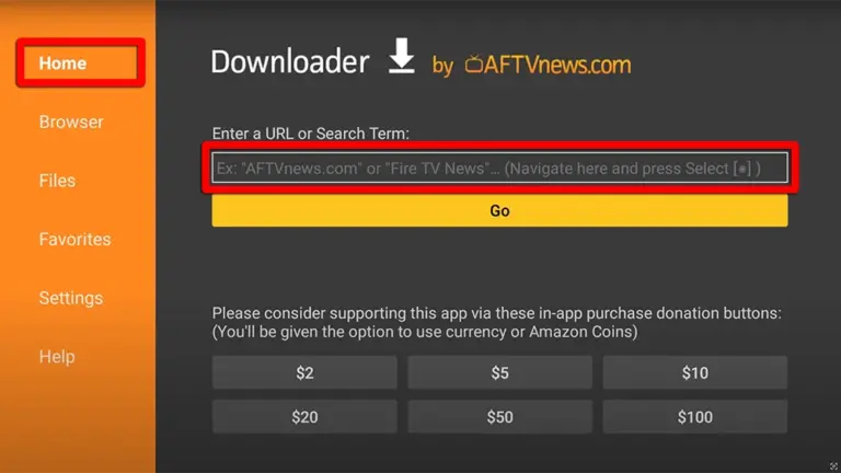 Open Downloader and select Enter a URL