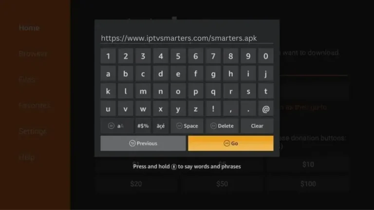 Type Smarters Pro APK URL in Downloader