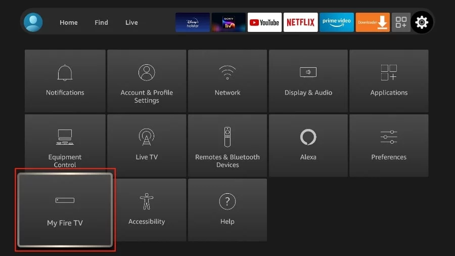 Select My Fire TV in FireStick settings