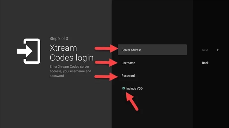 Enter Server Address Username Password and check Include VOD in TiviMate