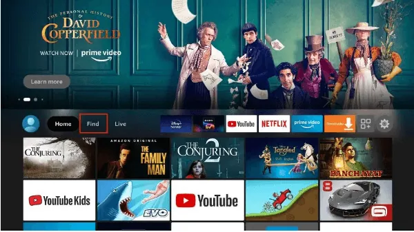 Go to the Find menu page on FireStick