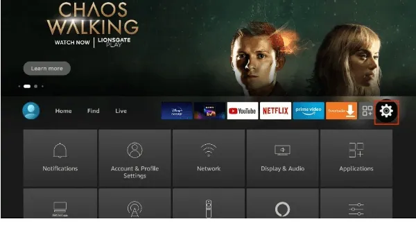Go to gear settings page on FireStick