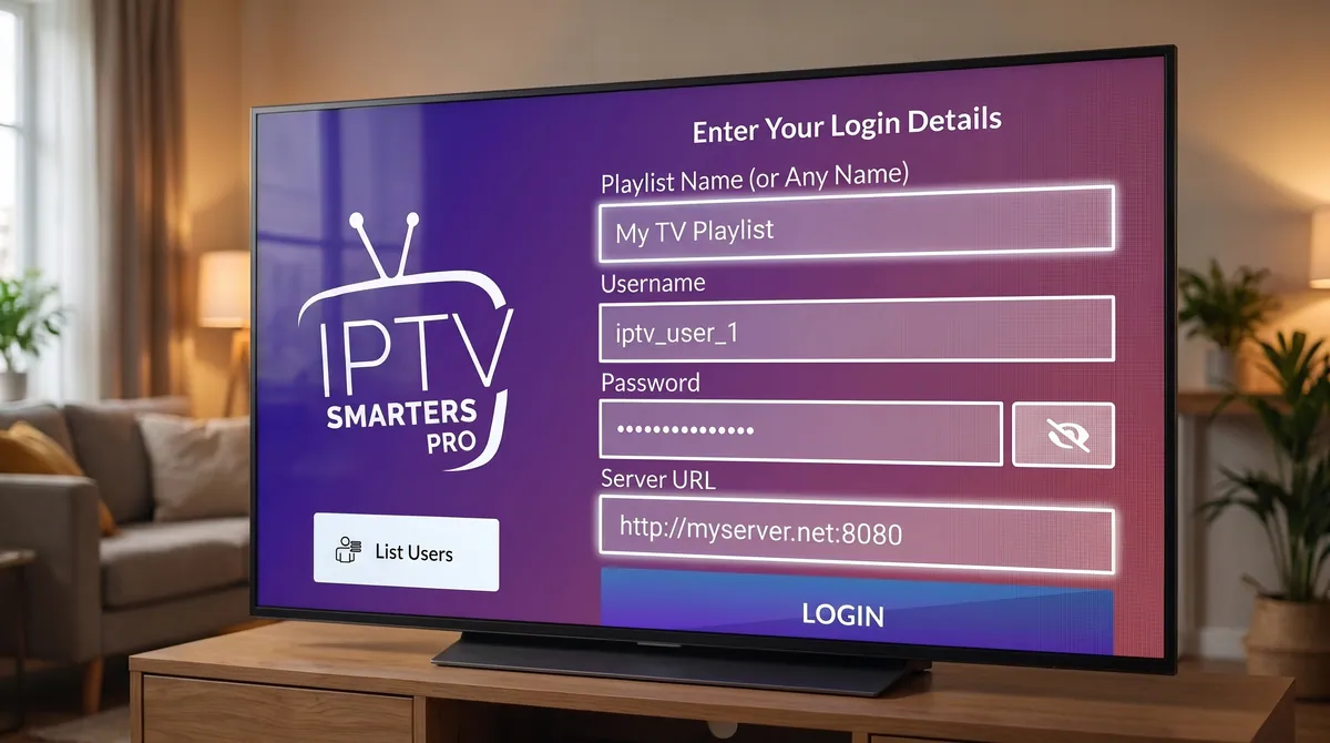 IPTV Smarters Pro Xtream Codes API login credentials setup screen